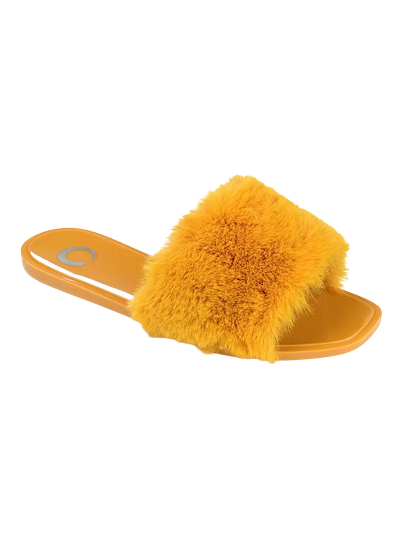 Journee Women's Dusk Faux Fur Band Slide Sandals Camel Size 9